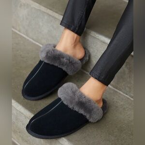 UGG SCUFFETTE II BLACK GREY SHEARLING LINED SLIPPERS 8
